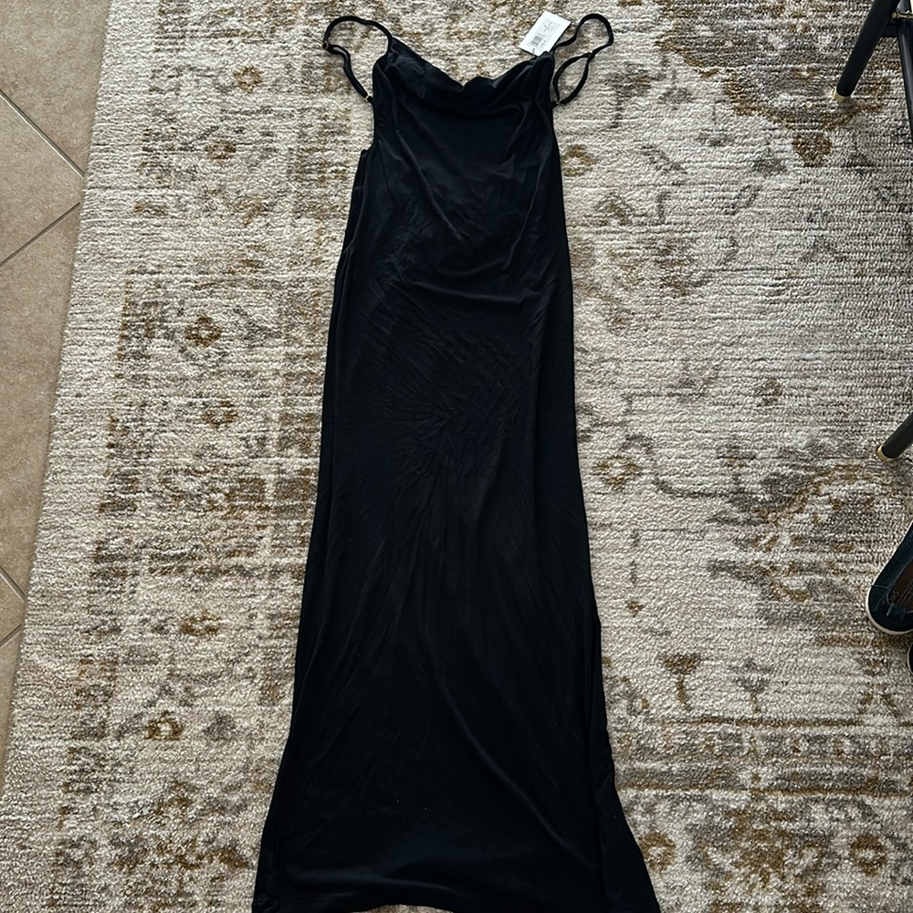 Black cotton bodycon backless evening dress